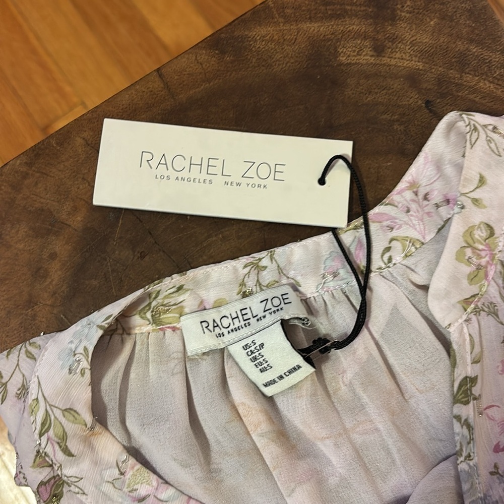 Rachel Zoe VINTAGE Pink & Green Floral Blouse Sm Partial Button FREE SHIPPING - Picture 6 of 9